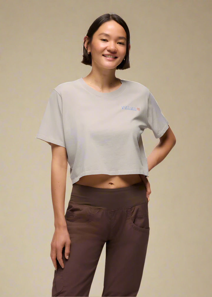 prAna Everyday Graphic Crop Tee | Almond Good Vibes