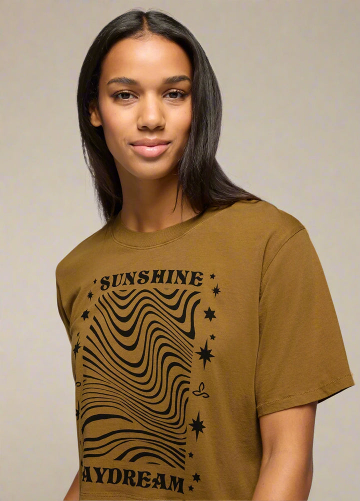 Prana Women's Everyday Graphic Crop Tee | Retro Olive Sunshine Daydream