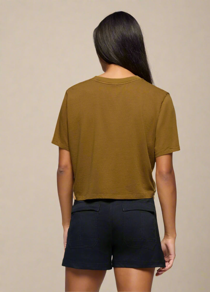 Prana Women's Everyday Graphic Crop Tee | Retro Olive Sunshine Daydream