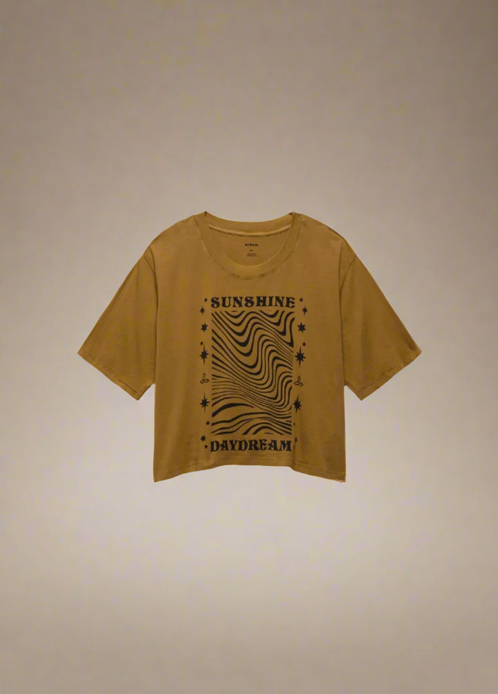Prana Women's Everyday Graphic Crop Tee | Retro Olive Sunshine Daydream