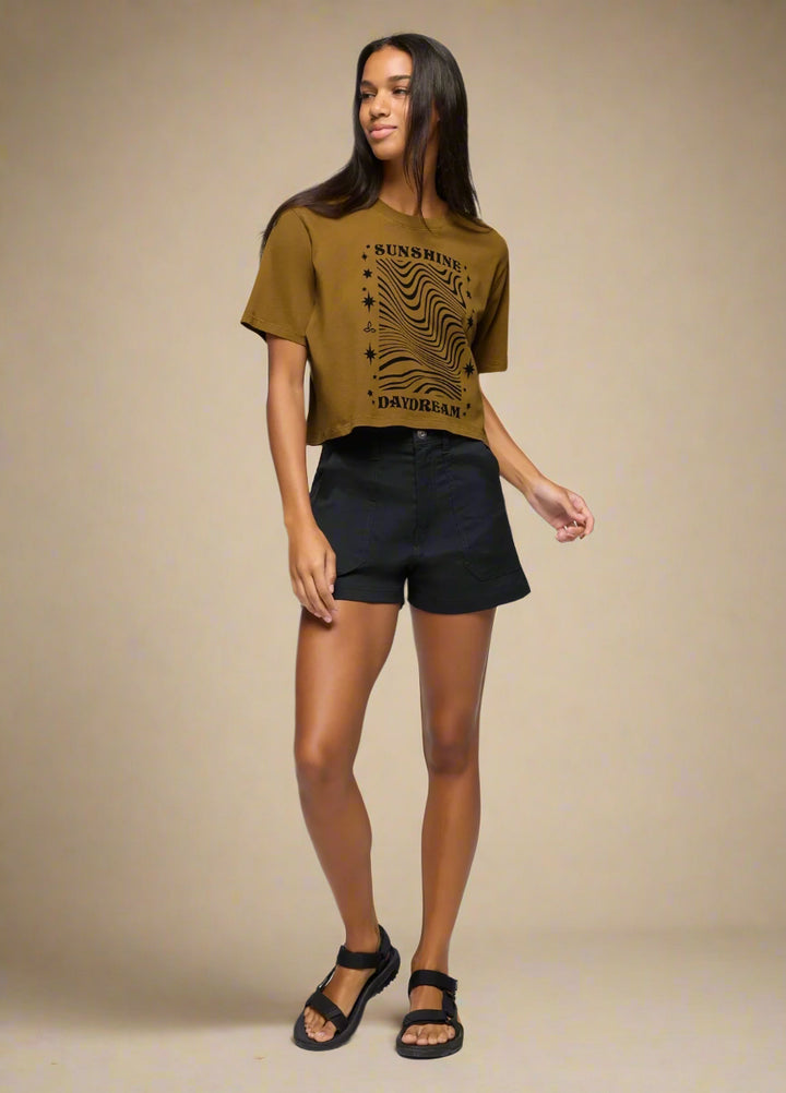 Prana Women's Everyday Graphic Crop Tee | Retro Olive Sunshine Daydream