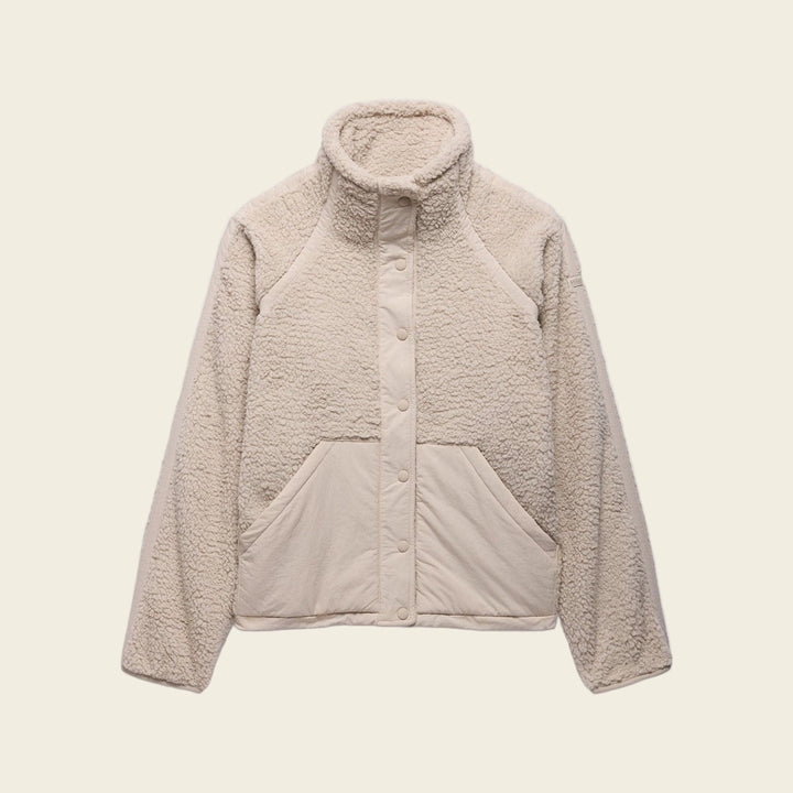 Beige prAna Encinitas Fleece quilted jacket on a white background