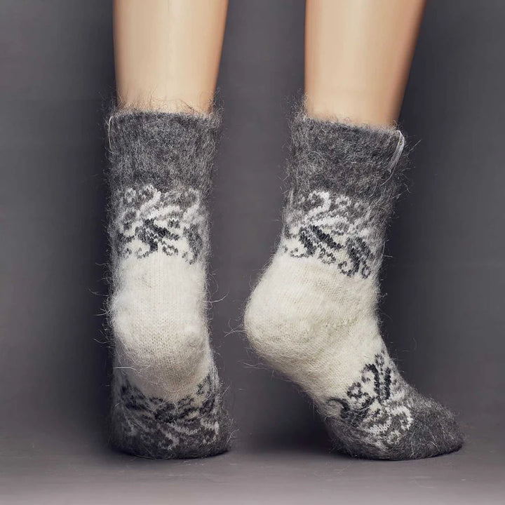 Siberia Spirit Women's Frosted Swirls Goat Wool Non-Binding Crew Socks