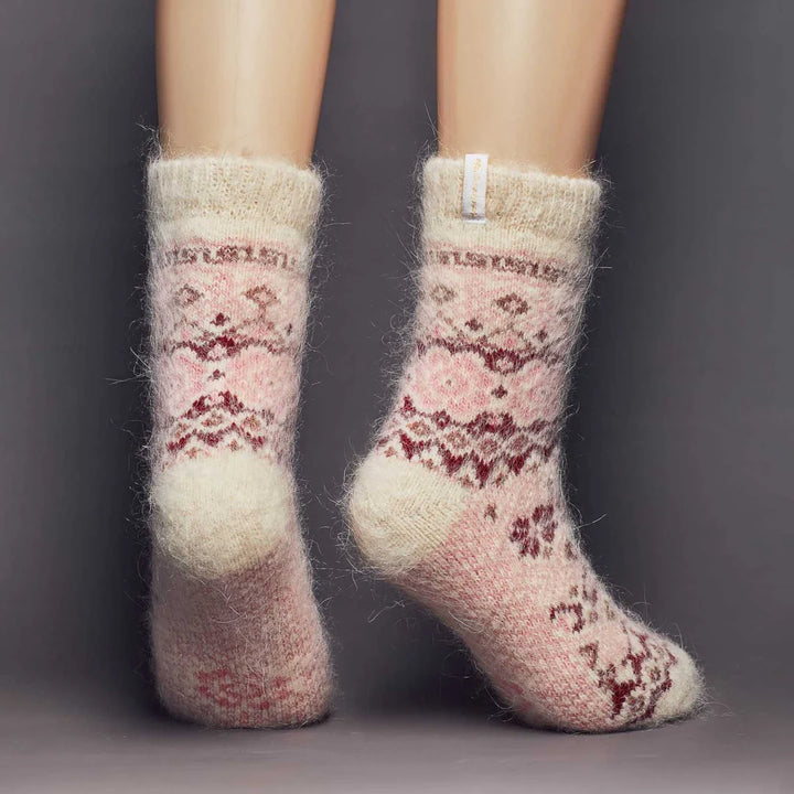 Siberia Spirit Women's Cranberry Delight Goat Wool Thick Crew Socks