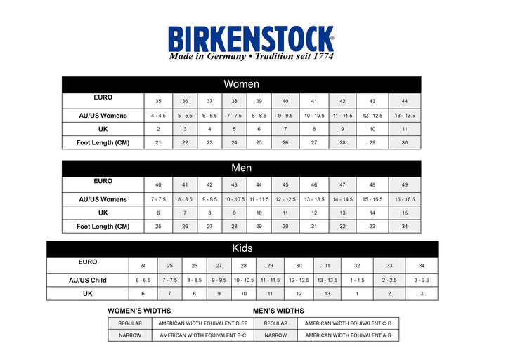 Birkenstock size chart