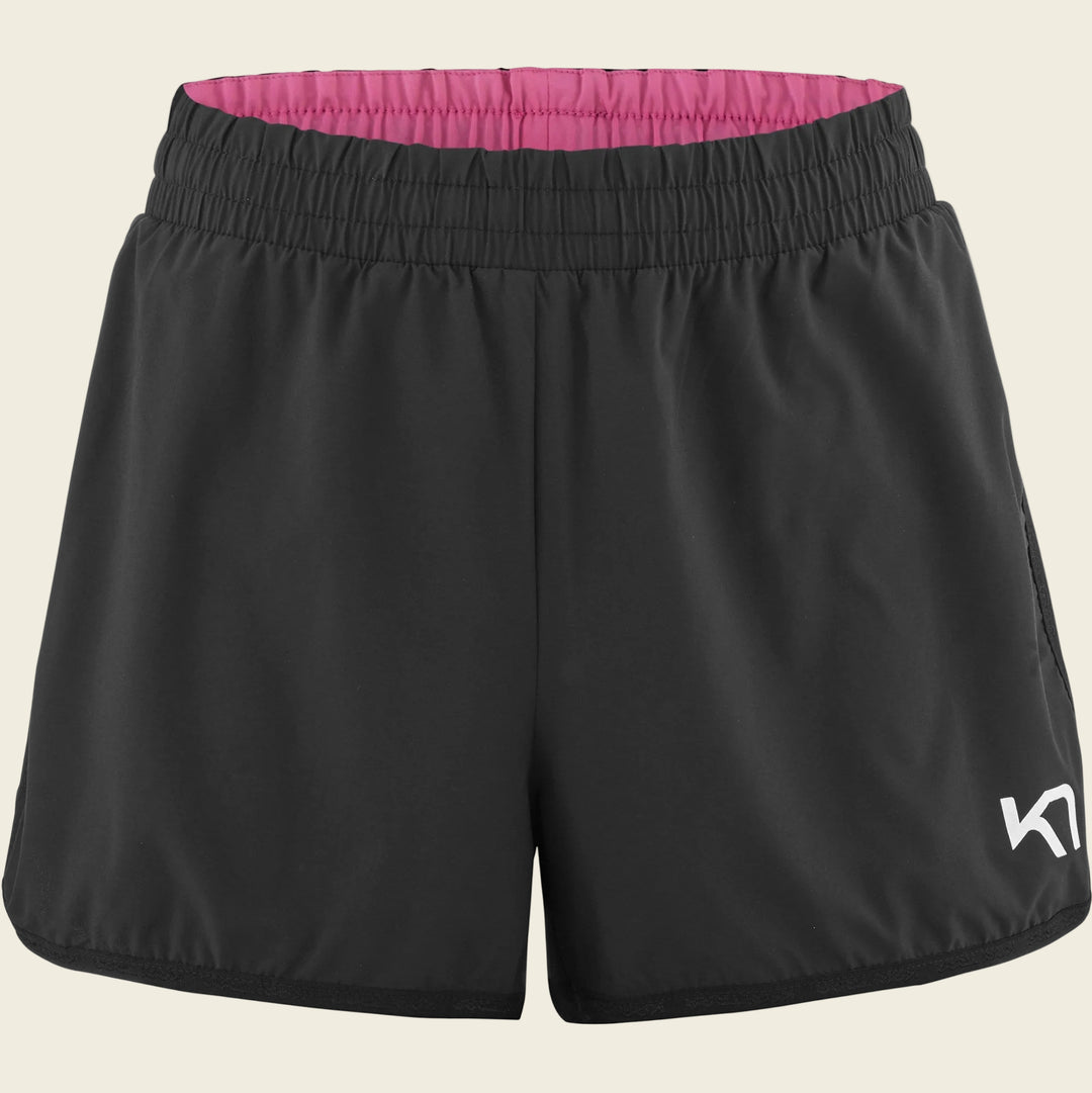 Black shorts with pink interior on a white background