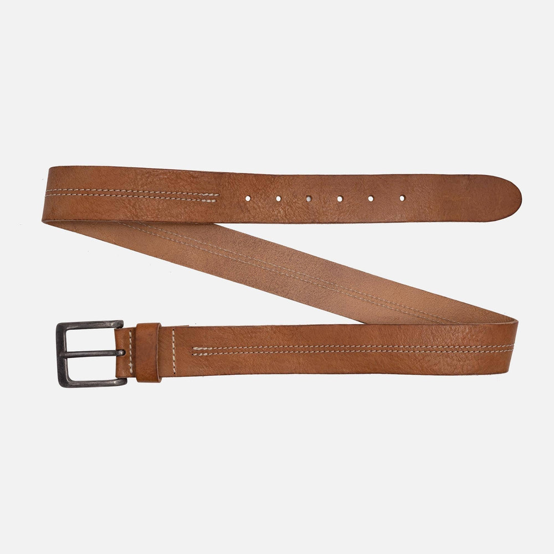 Aren | Men’s Handcrafted Leather Belt with Center Stitch | Camel