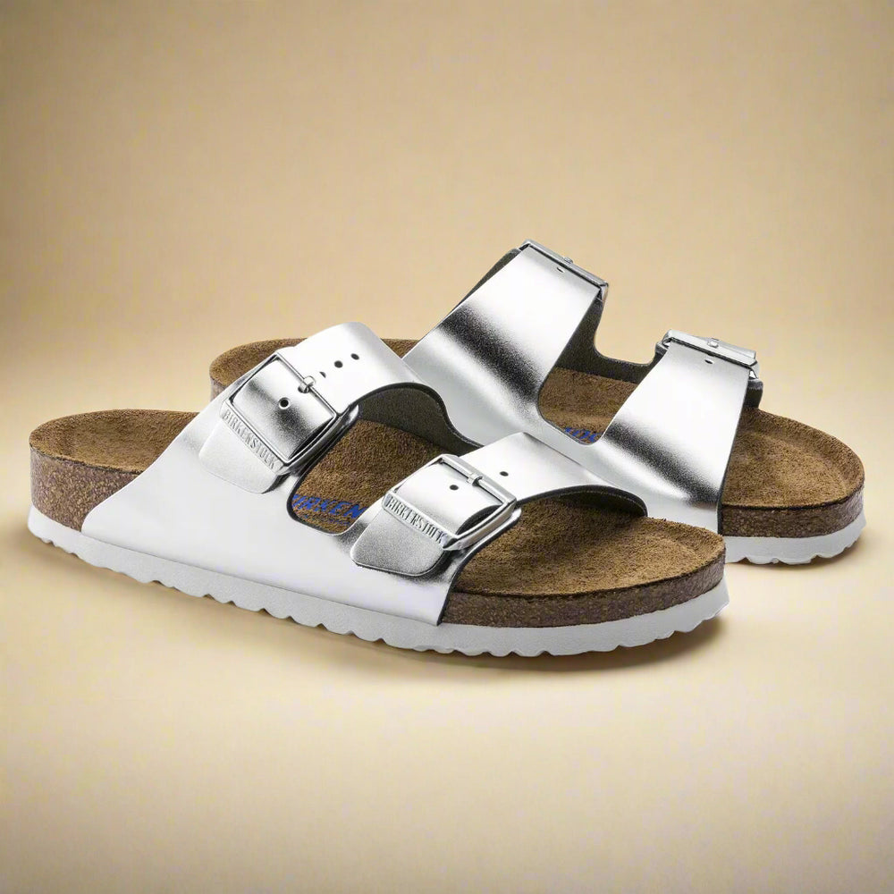Birkenstock Arizona| Soft Footbed Leather Metallic Silver