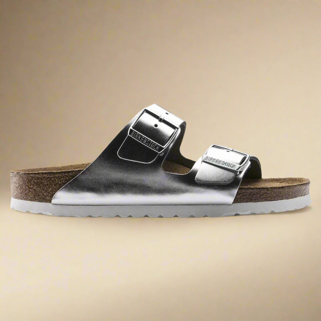 Birkenstock Arizona| Soft Footbed Leather Metallic Silver