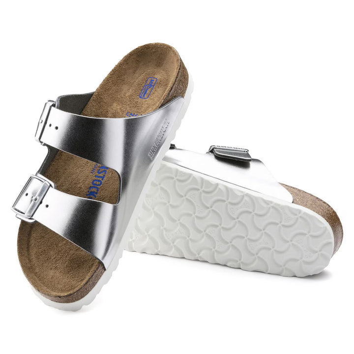 Birkenstock Arizona| Soft Footbed Leather Metallic Silver