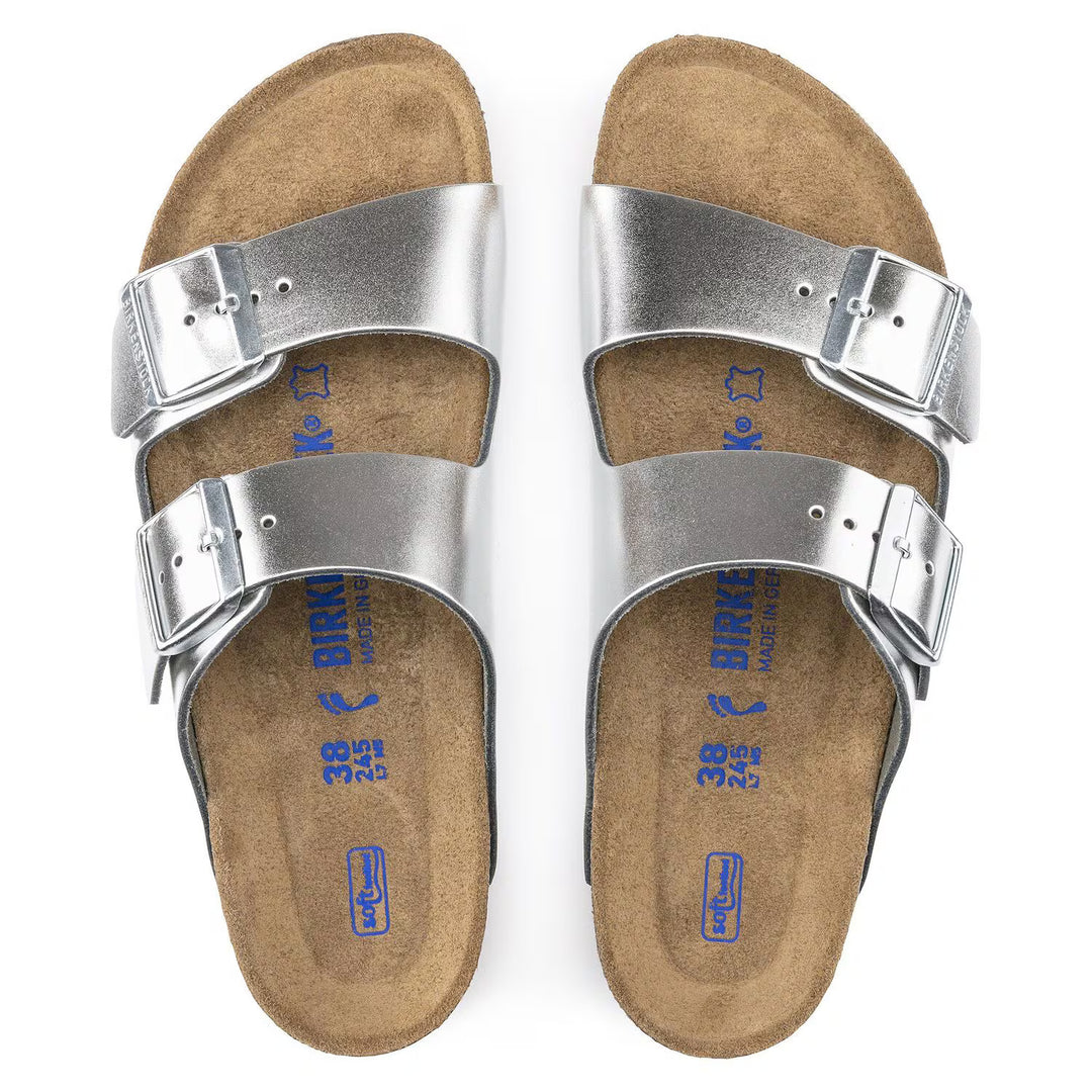 Birkenstock Arizona| Soft Footbed Leather Metallic Silver
