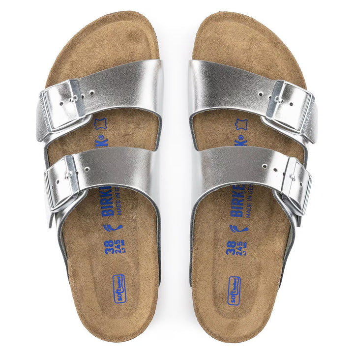 Birkenstock Arizona| Soft Footbed Leather Metallic Silver