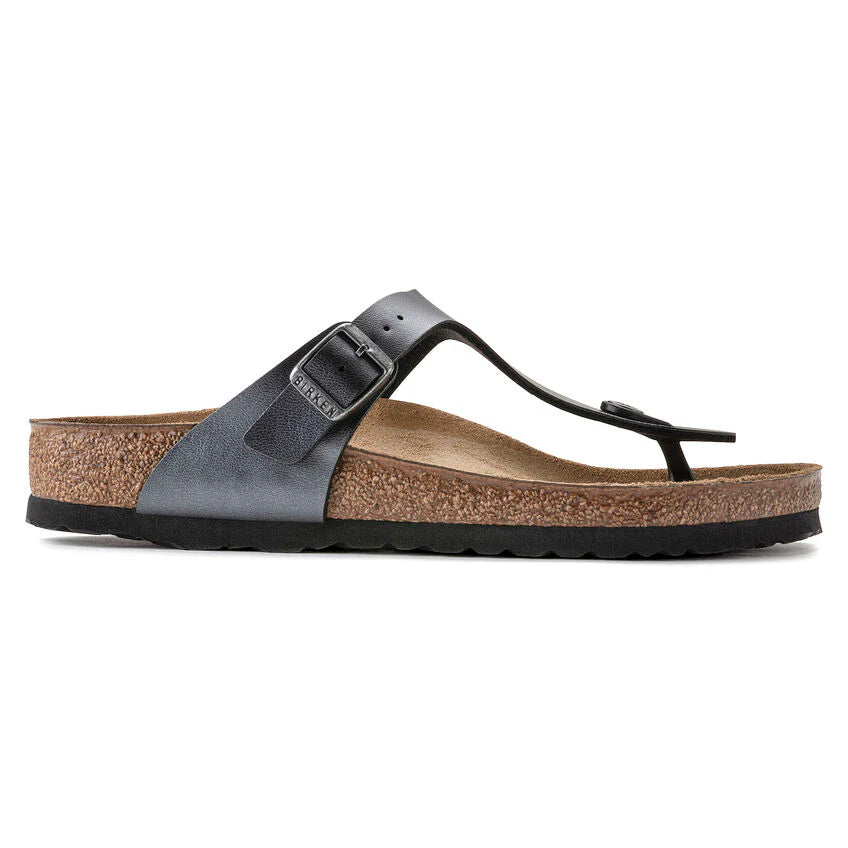 Black sandal with cork sole on a white background