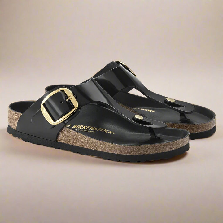 Gizeh Big Buckle Thong Sandal | Natural Leather Patent