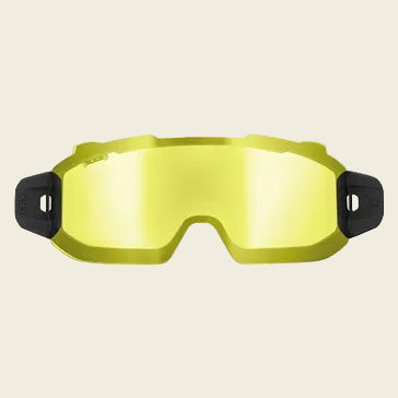 Yellow goggles with black frames on a white background