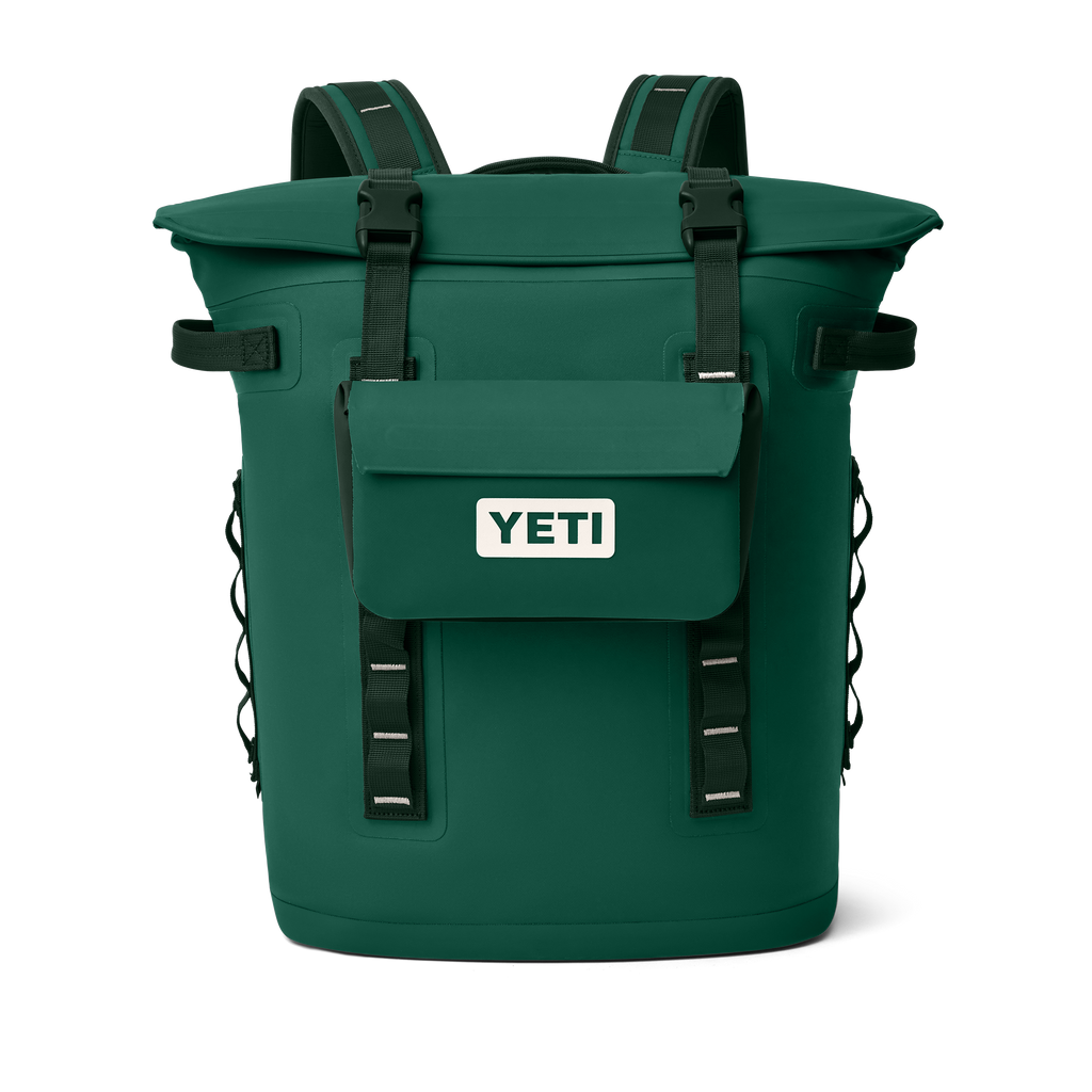 Green YETI backpack on a white background