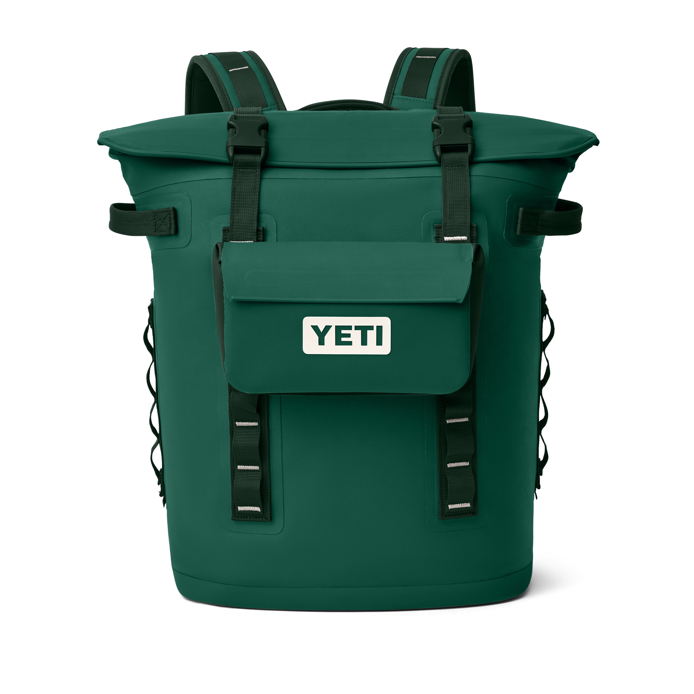 Green YETI backpack on a white background