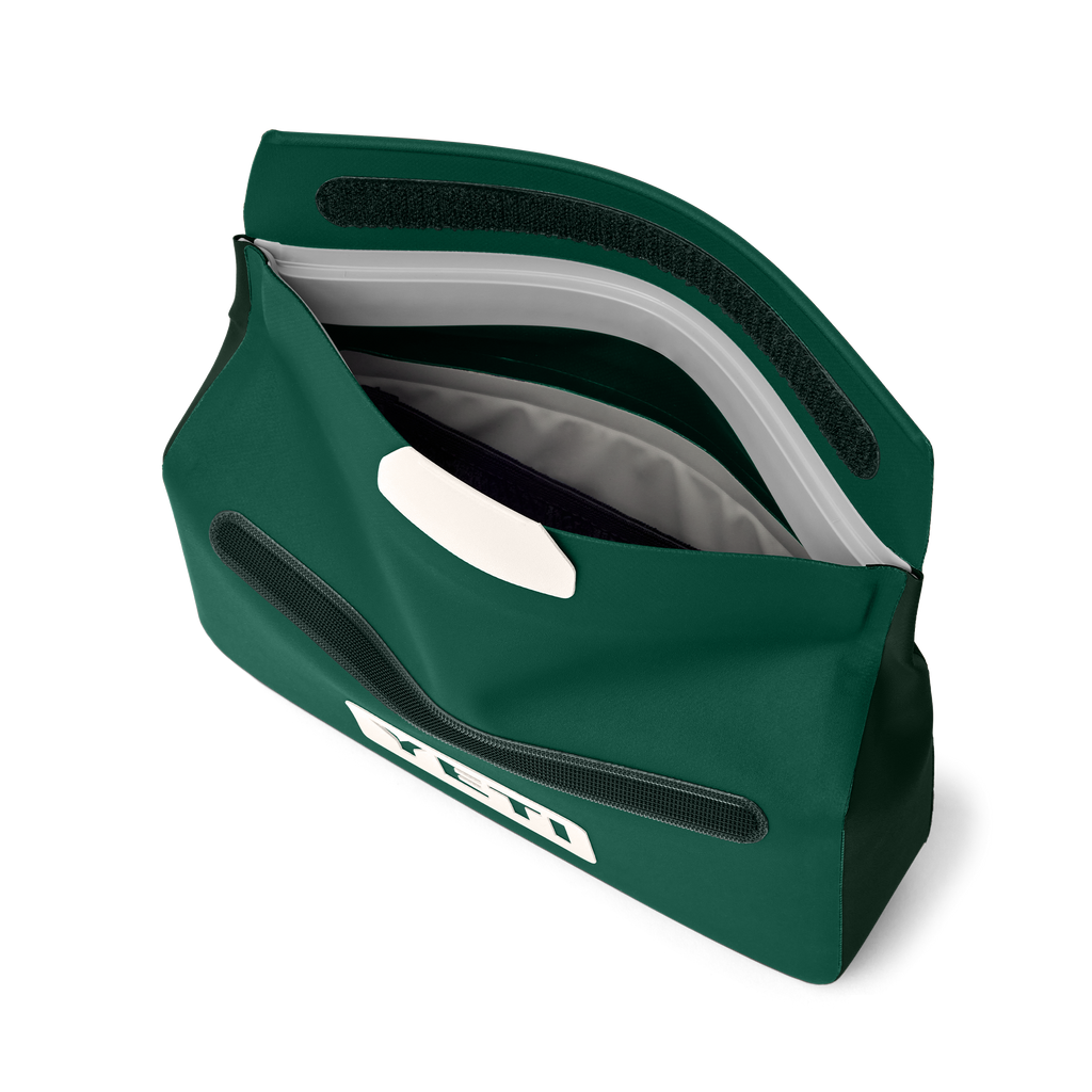 Green bag with a white logo on a white background
