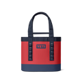 Red and navy tote bag with YETI logo on a white background