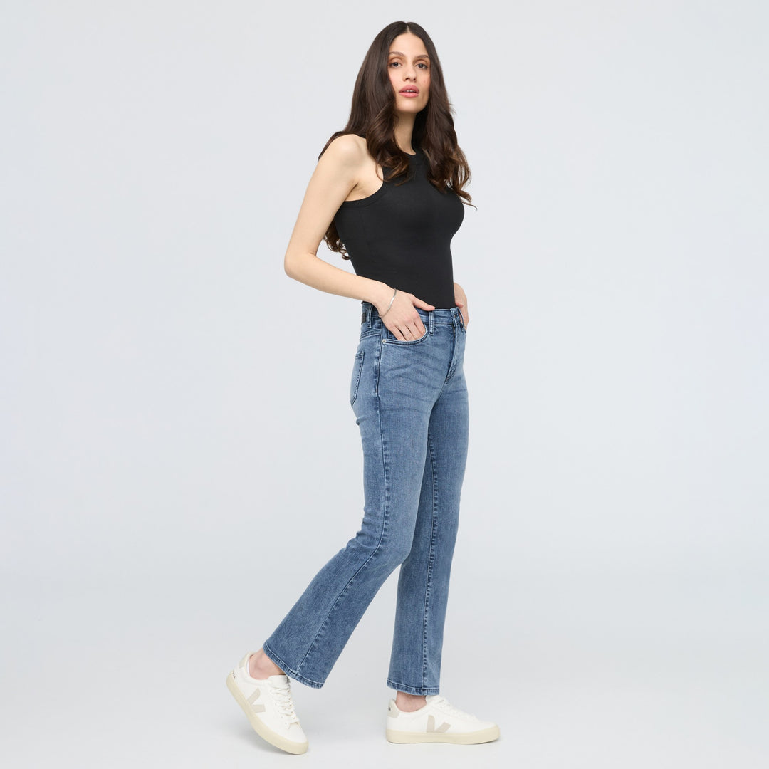 Duer Women's No Sweat Denim High Rise Kick Flare | Textured Indigo