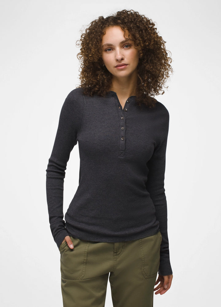 Prana W's Touchstone Henley Charcoal Heather