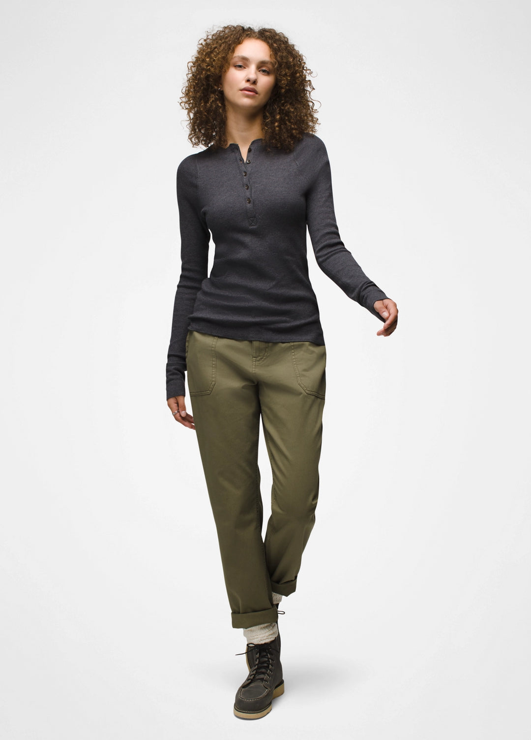 Prana W's Touchstone Henley Charcoal Heather