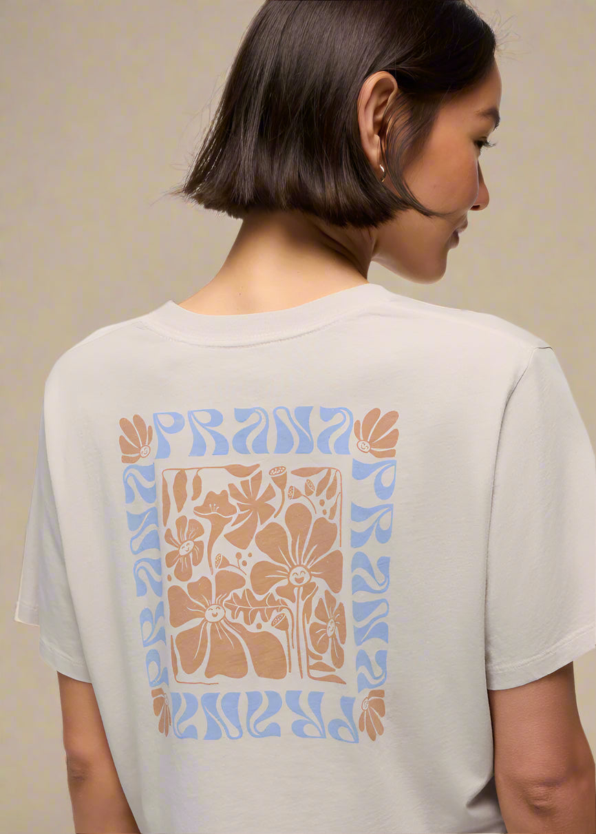 prAna Everyday Graphic Crop Tee | Almond Good Vibes
