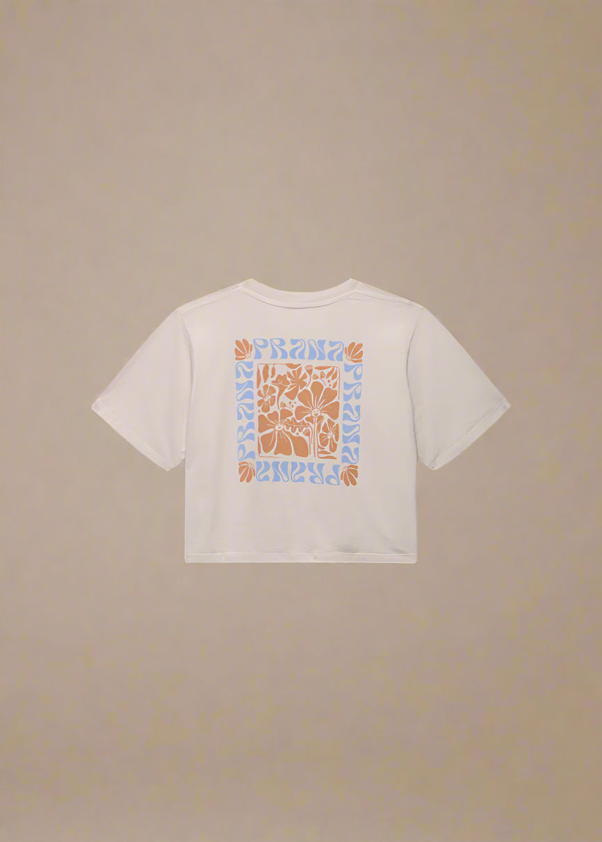 prAna Everyday Graphic Crop Tee | Almond Good Vibes