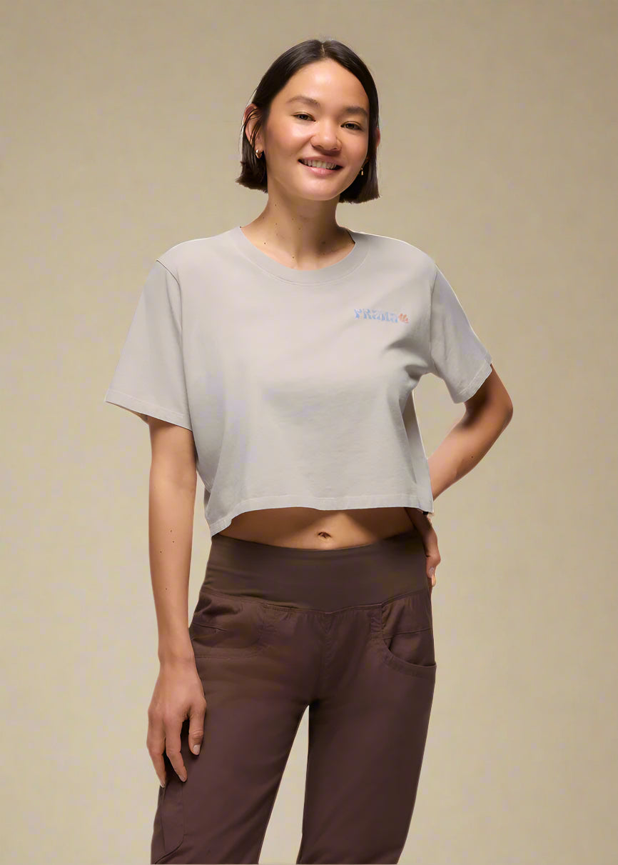 prAna Everyday Graphic Crop Tee | Almond Good Vibes