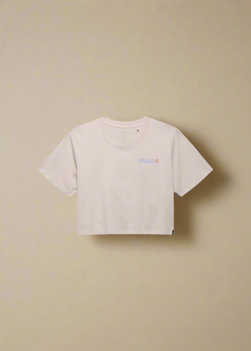 prAna Everyday Graphic Crop Tee | Almond Good Vibes