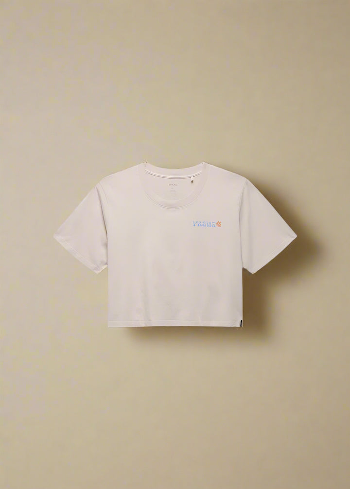 prAna Everyday Graphic Crop Tee | Almond Good Vibes
