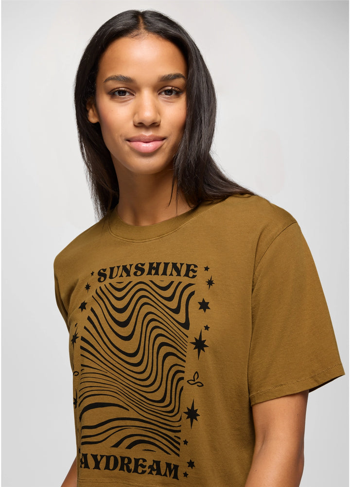 Prana Women's Everyday Graphic Crop Tee | Retro Olive Sunshine Daydream