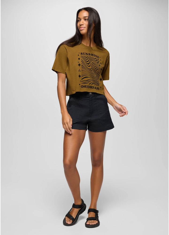 Prana Women's Everyday Graphic Crop Tee | Retro Olive Sunshine Daydream