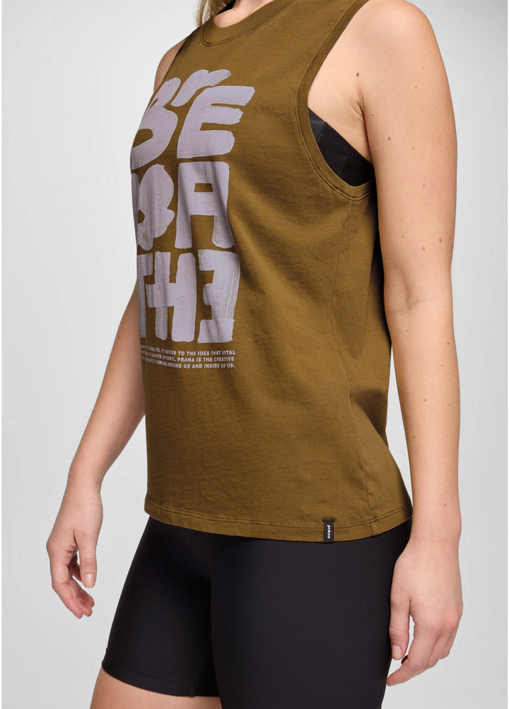 Prana Women's Everyday Graphic Tank | Retro Olive / Luminous Breathe