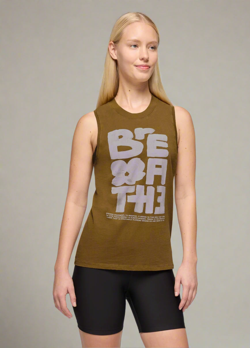 Prana Women's Everyday Graphic Tank | Retro Olive / Luminous Breathe