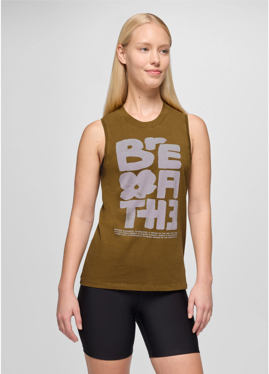 Prana Women's Everyday Graphic Tank | Retro Olive / Luminous Breathe