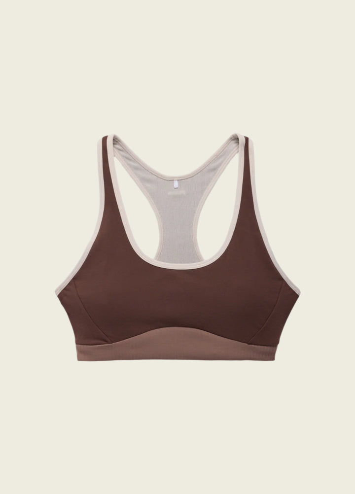 Prana  Women's Luxara Salutations Bra | Mocha Colorblock