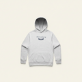 A light gray heather pullover hoodie with a small navy and white 'Pittsburg' boat graphic on the chest, displayed against a solid white background.