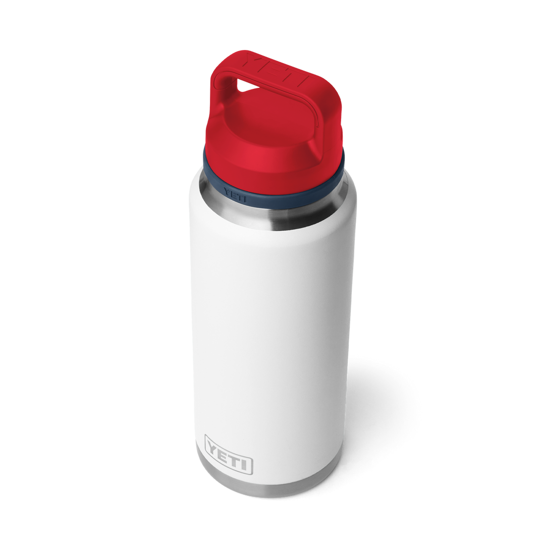 Yeti Rambler 36 oz Bottle w/Chug Cap White Navy Rescue Red