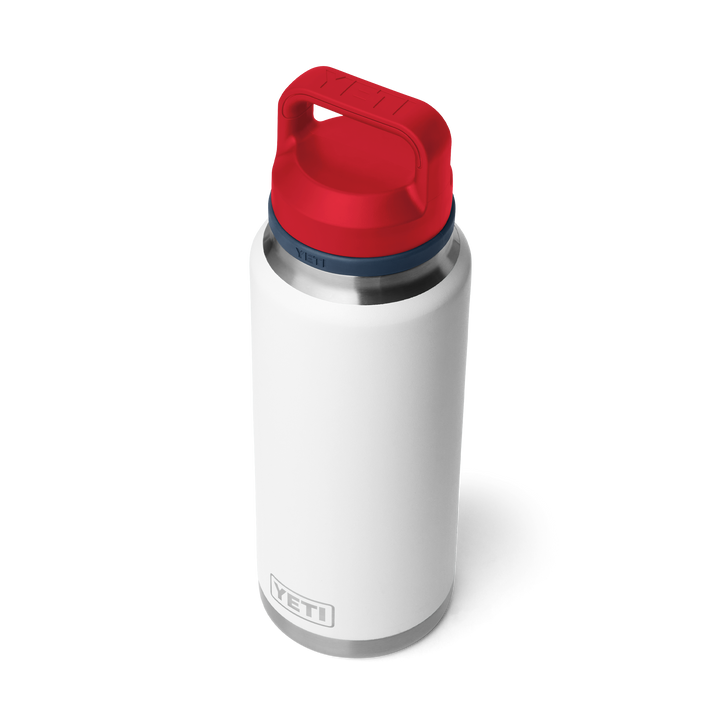 Yeti Rambler 36 oz Bottle w/Chug Cap White Navy Rescue Red