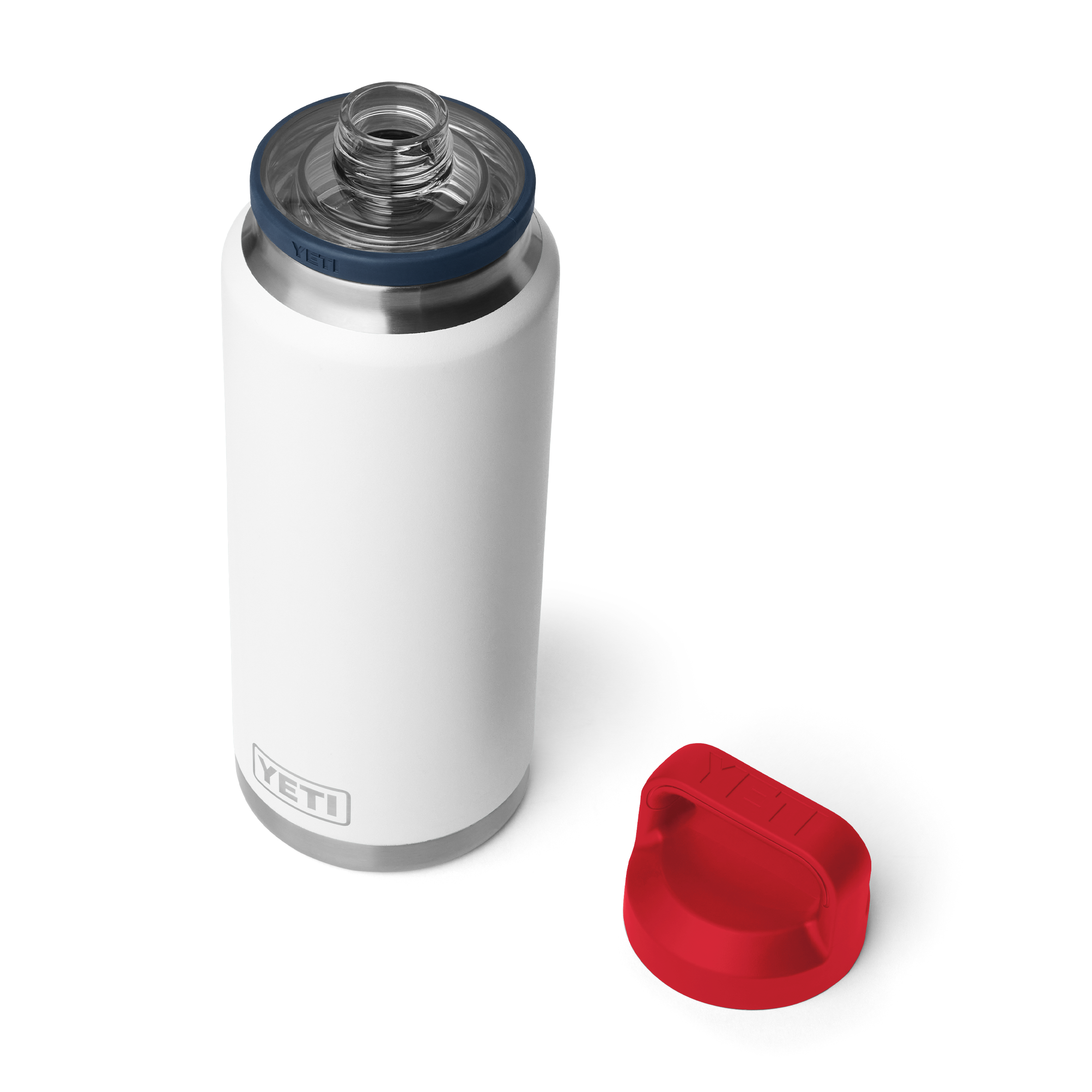 Yeti Rambler 36 oz Bottle w/Chug Cap White Navy Rescue Red