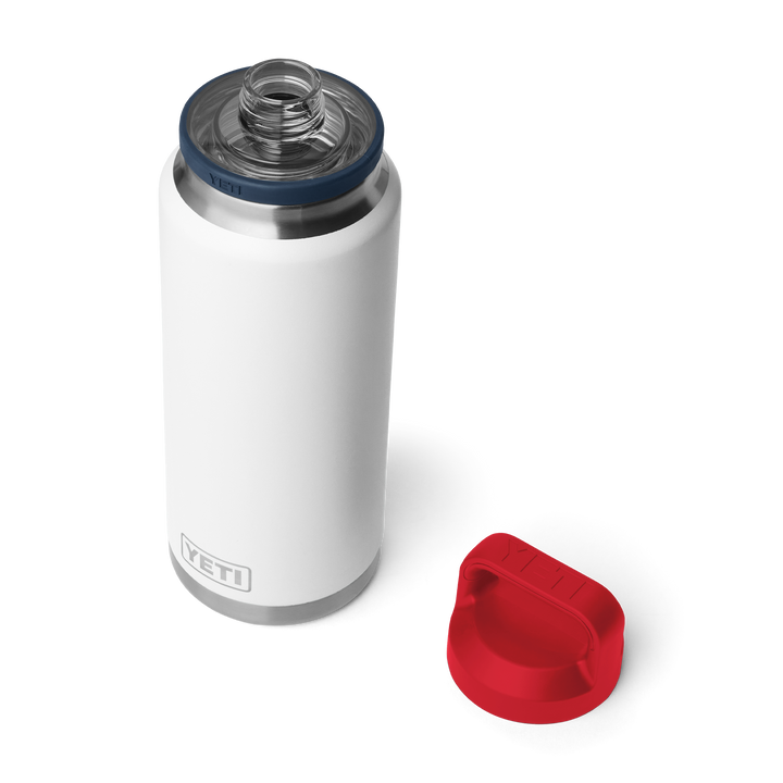Yeti Rambler 36 oz Bottle w/Chug Cap White Navy Rescue Red