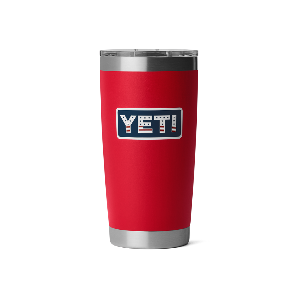 Red YETI insulated tumbler on a white background