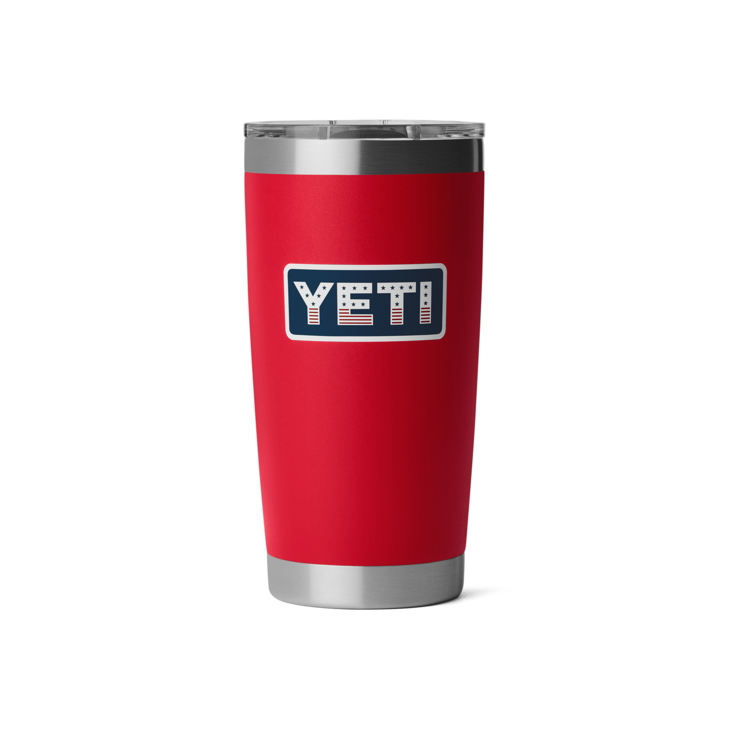Red YETI insulated tumbler on a white background