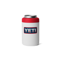White can cooler with red top and YETI logo on a white background