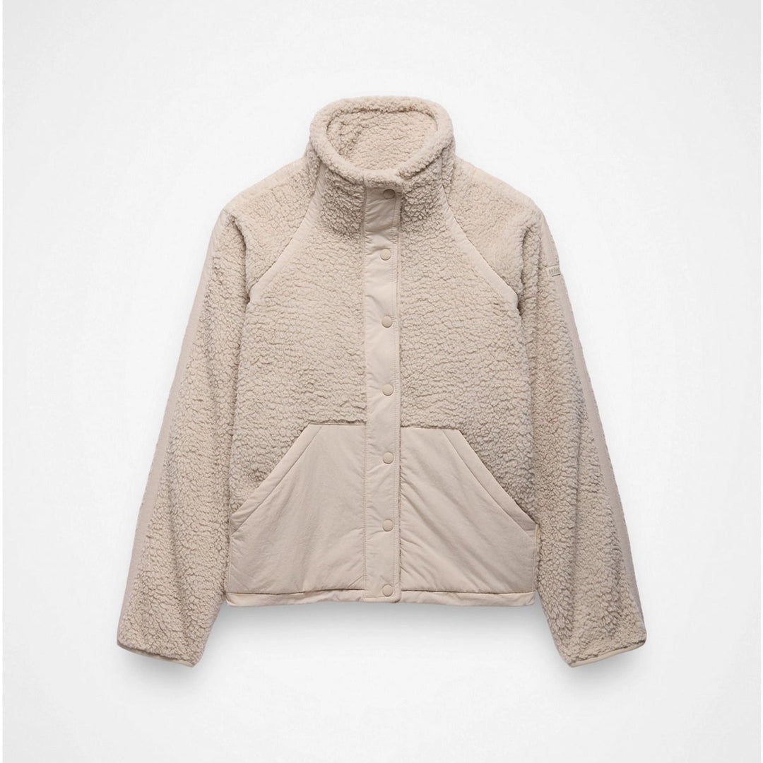 Beige prAna Encinitas Fleece quilted jacket on a white background