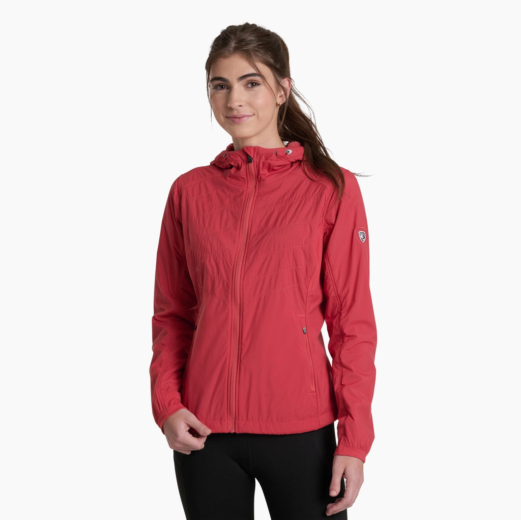 Person wearing a red jacket on a white background