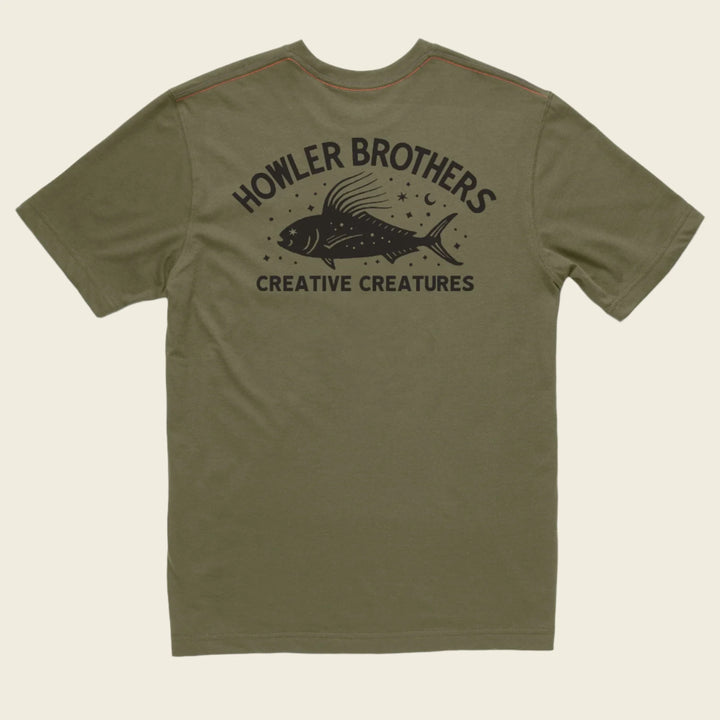 Howler Bros Select Pocket T Creative Creatures Rooster Fish Olive