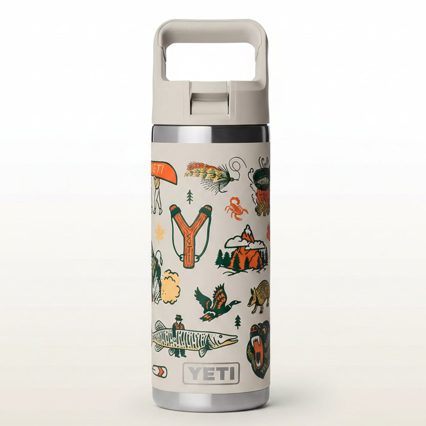 YETI mug with nature-themed design and YETI logo