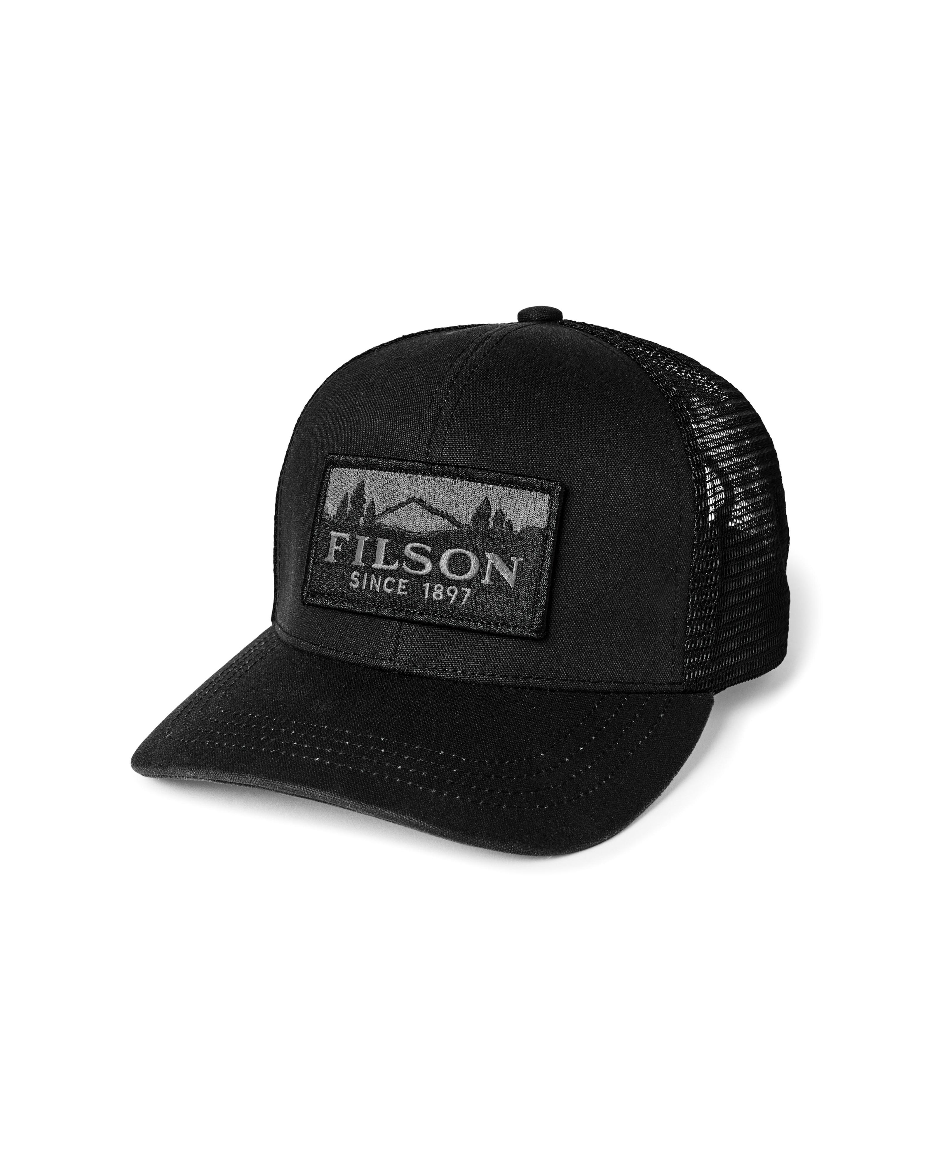 Black mesh cap with Filson logo on a white background